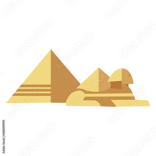 Geometric Illustration of Ancient Egyptian Pyramids and Sphinx