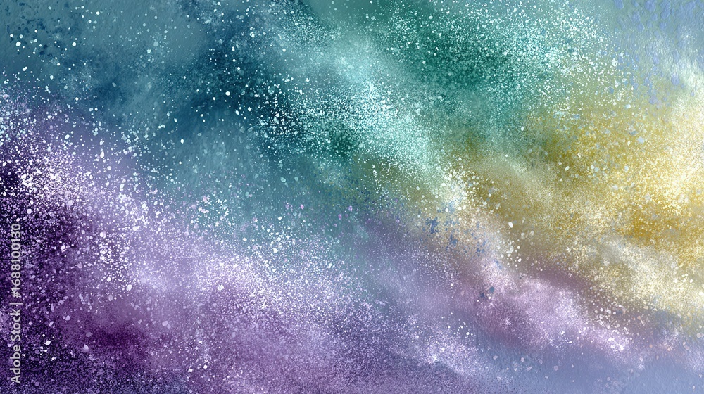 Fototapeta premium Pastel Blue, Purple, Lilac, Lavender, Green, Turquoise, Agua, Teal, Yellow, Beige, White Abstract Background. Soft Pale Light Color Gradient Ombre with Noise Grain and Metallic Foil.