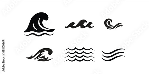 Wave icon set. Water wave sign collection. Water symbols. Ocean logos. Ocean icon web set. Vector illustration
