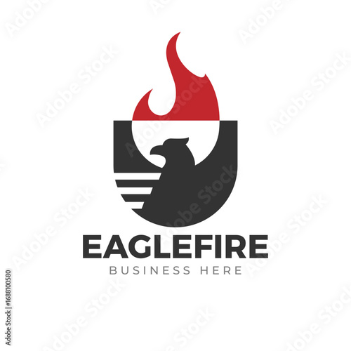 Modern eagle fire shield logo in red and black, symbol of strength, safety, and professional identity for business and industry.