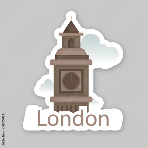 A simple cartoon sticker illustration of a famous clock tower in London