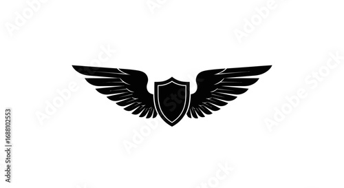 Black Winged Shield Emblem Icon Design.