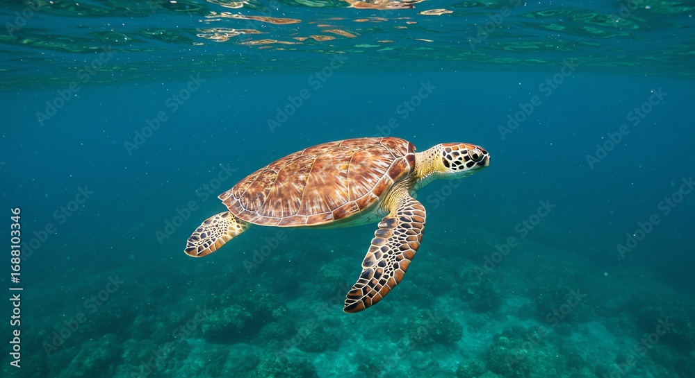 Obraz premium Sea turtle swimming in turquoise ocean water