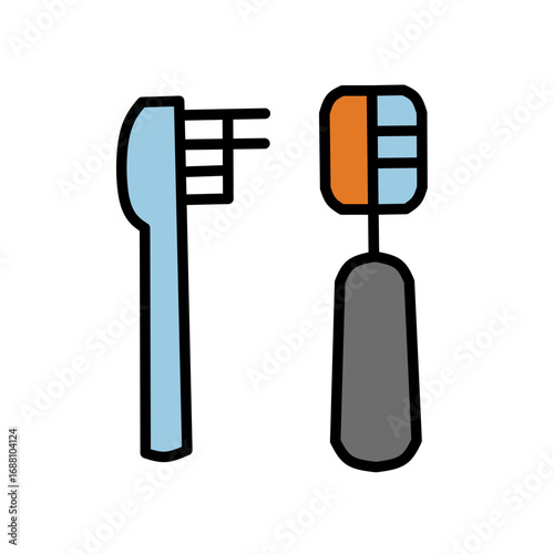 Minimalist Outline Toothbrush Icon Set in Blue and Gray Color