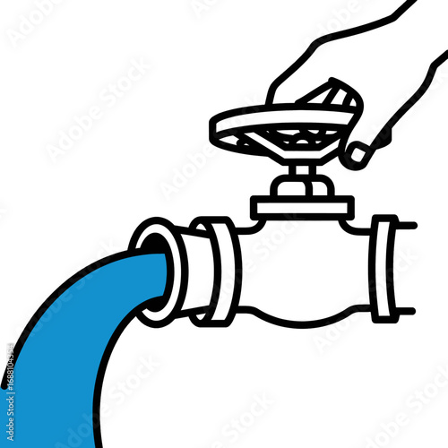 Wallpaper Mural White Faucet with Flowing Blue Water and Hand Turning Handle Illustration Torontodigital.ca