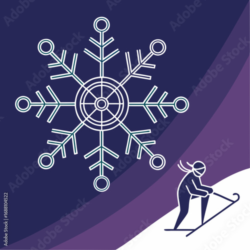 Snowflake and Skier Icon on Purple Gradient Background