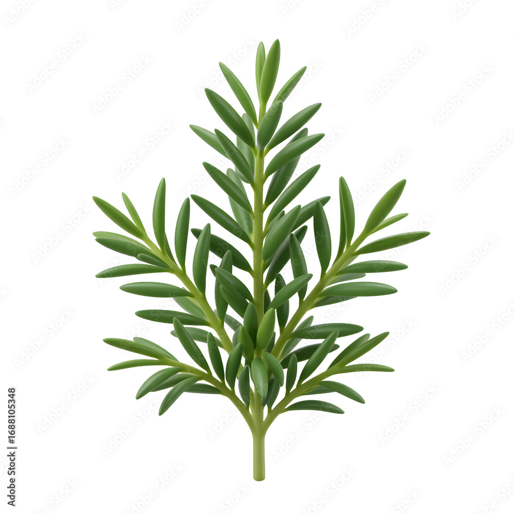Fototapeta premium Detailed of a green succulent plant branch with many small needle like leaves transparent background