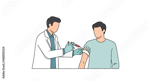 Vaccination Process Illustration Depicting a Healthcare Professional Administering an Injection for Disease Prevention and Public Health Campaigns.