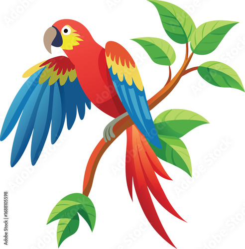 Macaw Flying Over Branch Illustration