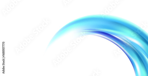 Blue shiny sparks of spiral wave. A curved bright line of speed is spinning. Shiny wavy path. Rotating dynamic neon circle. Magic blue swirl with highlights.