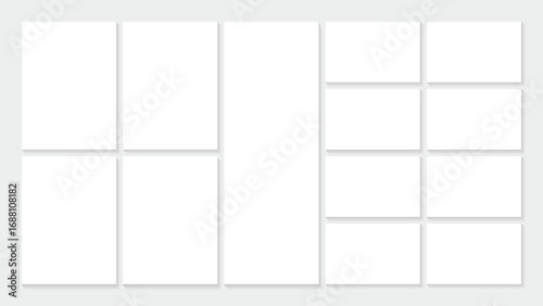 Moodboard template. 13 Photo collage grid. Vector. Mood board design. Mosaic frame banner. Photography album layout.