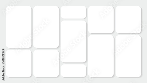 Moodboard template. 11 Photo collage grid. Vector. Mood board design. Mosaic frame banner. Photography album layout.