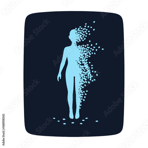 Wallpaper Mural Light Blue Silhouette of a Person Transforming into Pixels on a Dark Blue Background Health Concept Technology Concept Futuristic Design Loneliness Concept Torontodigital.ca
