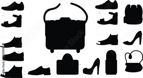 I see the image you uploaded—it’s a collection of **silhouette icons** of different fashion accessories and footwear.

The silhouettes include:

* Various **shoe styles** (sneakers, loafers, heels, bo