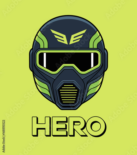 A creative representation of a hero mask, designed to symbolize strength and resilience, underscored by the bold word 'HERO,' exemplifying modern artistic expression.