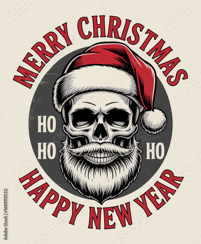 A unique image featuring a skull adorned with a Santa hat, combining a traditional holiday motif with a dark Gothic touch for a compelling seasonal design.