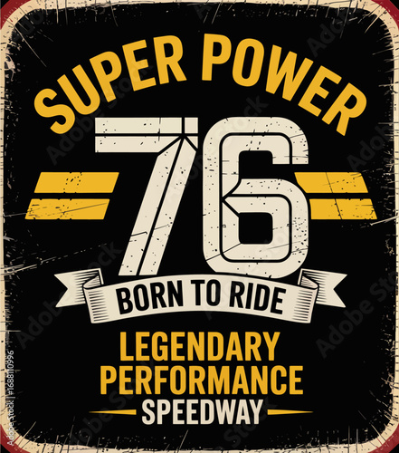 This vintage-inspired design showcases the spirit of motorcycle riding with bold typography and striking visuals, celebrating the passion and thrill of speed on the road.