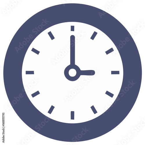 Stylish clock icon showing time at three o'clock isolated on white background