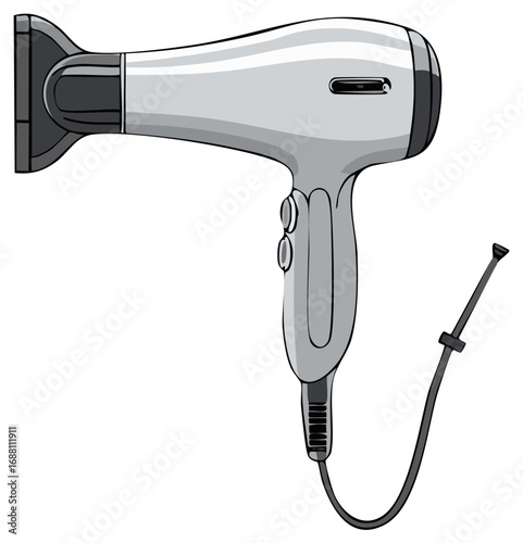 Modern Electric Hair Dryer with Attached Power Cord and Nozzle Attachment
