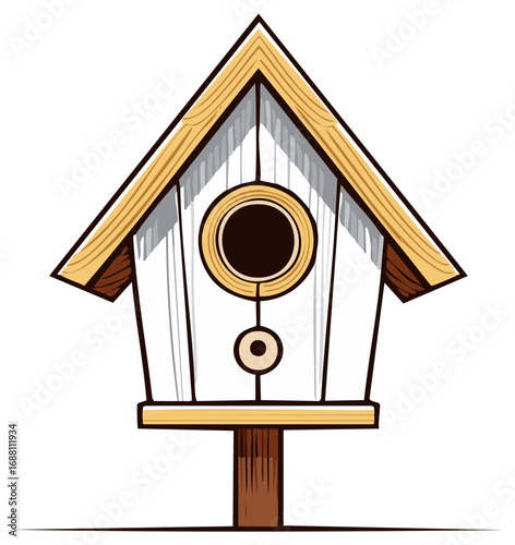 Wooden Birdhouse with Round Entrance Simple Design Nesting Box For Birds