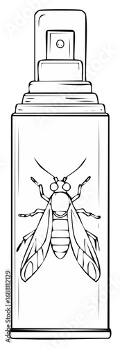 Insecticide Spray Container Featuring an Insect Pest Depiction Line Art Design