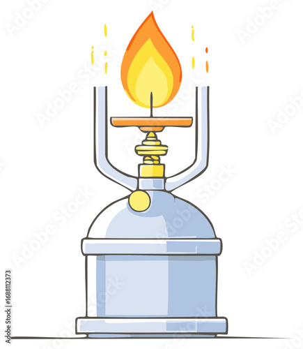 Cartoon illustration of a camping lantern with a flame