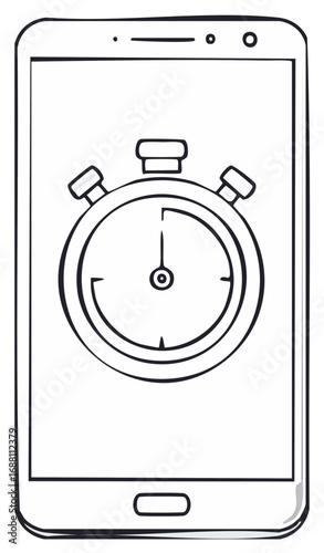 Smartphone displaying a hand-drawn stopwatch icon in sketch style