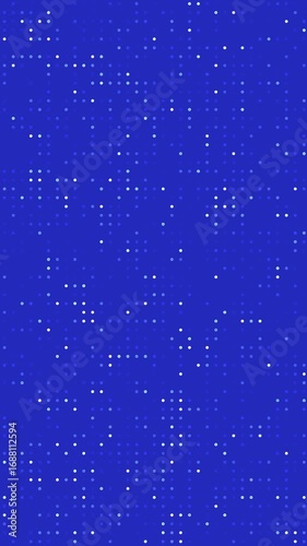 Abstract animation of twinkling white pixels on royal blue background creates dynamic movement