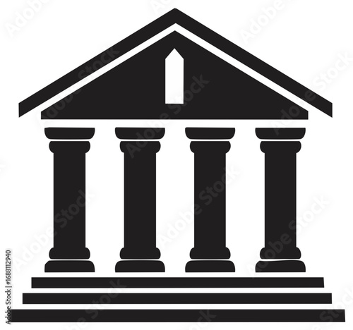Black and white illustration of an ancient building facade with pillars