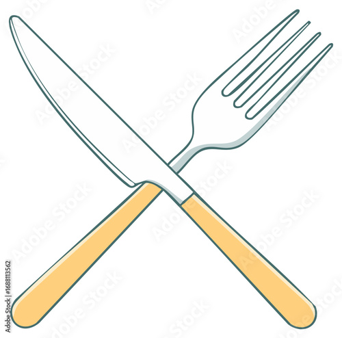 Cartoon Cutlery Crossed Silverware Knife and Fork Dining Illustration