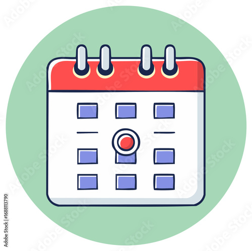 Calendar icon with circle marking the date against a green circle backdrop for date tracking and scheduling