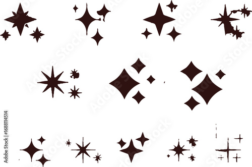 I see this new image — it’s a **collection of sparkle/star icons** in solid black silhouettes. ✨

They come in different styles:

* Four-pointed sharp stars.
* Rounded diamond-shaped sparkles.
* Multi