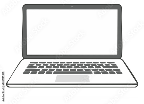 Minimalist illustration of a modern laptop computer with a blank screen and keyboard