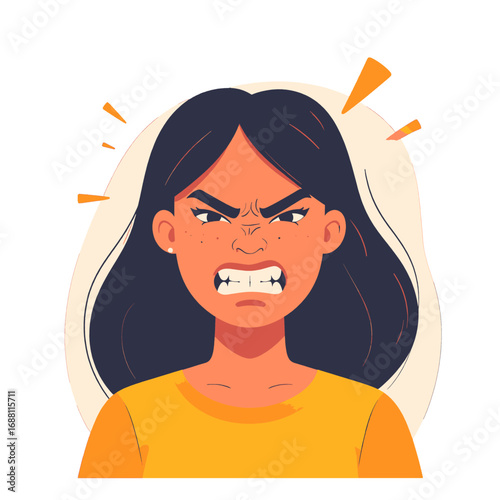 Wallpaper Mural Furious Woman Vector Illustration with Angered Expression Brown Hair and Yellow Shirt Against White Background Digital Artwork of Female Character Torontodigital.ca
