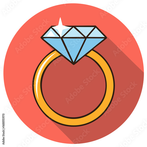 Golden engagement ring with large diamond gem symbol