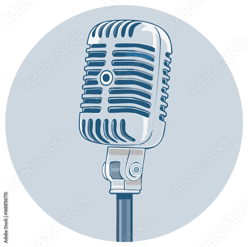 Retro Studio Microphone Illustration in Blue Tones for Broadcast and Music Themes
