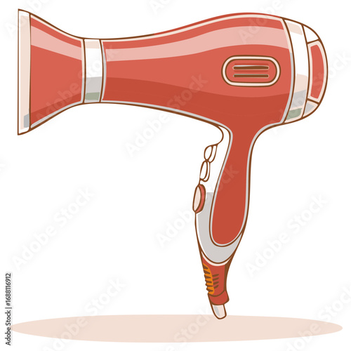 Vibrant red hair dryer vector illustration for beauty, styling, and personal care graphic design