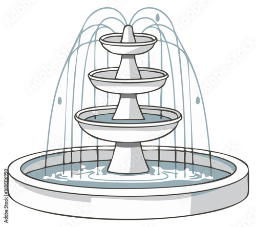 Tiered garden fountain with flowing water and cascading streams