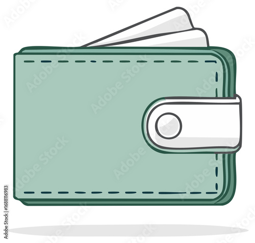 Light Green Wallet Illustration with White Details and Rectangular Design Style for Finance or Payment Use