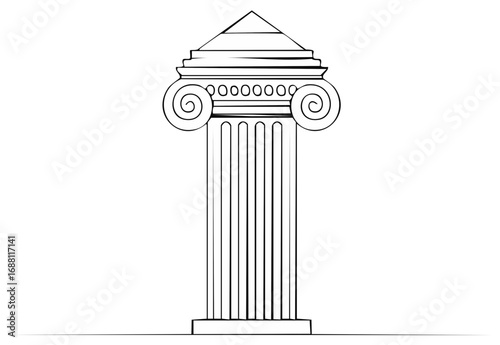 Ionic Column Architectural Element Drawing with Scrolls and Fluting