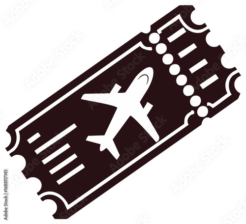Airplane ticket icon with perforated edges and airplane silhouette for travel planning