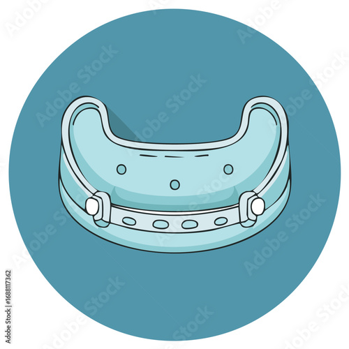 Light Blue Mouth Guard with Holes and Fasteners on Teal Background