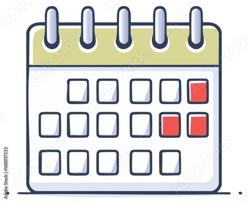 Cartoon Calendar Illustrating Important Dates Marked in Red for Scheduling and Planning