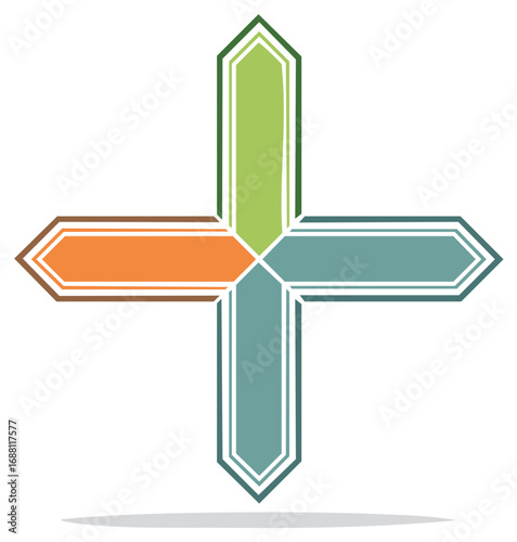 Four Directional Arrows Forming a Cross Plus Symbol Abstract Graphic