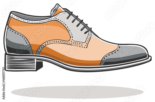Classic Wingtip Oxford Shoe with Two-Tone Leather and Laces