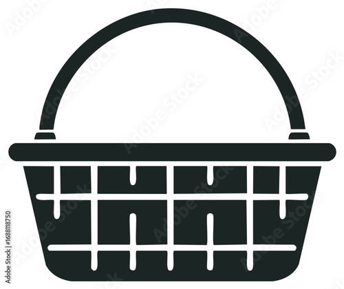 Black Shopping Basket Icon with Handle Simple Graphic Representation