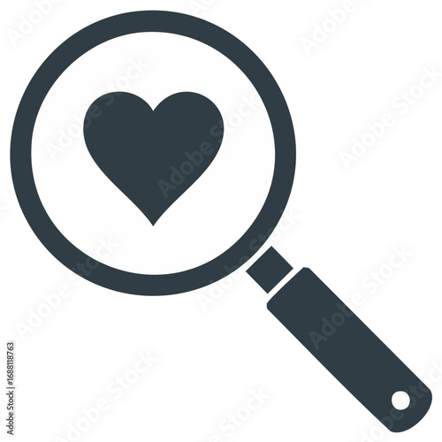 Magnifying glass with heart symbol for love and search