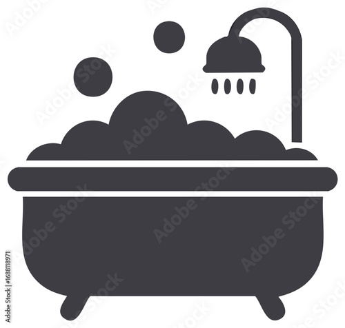 Stylized Icon of Bathtub with Bubbles and Shower Head with Water Drops for Relaxation and Home Spa