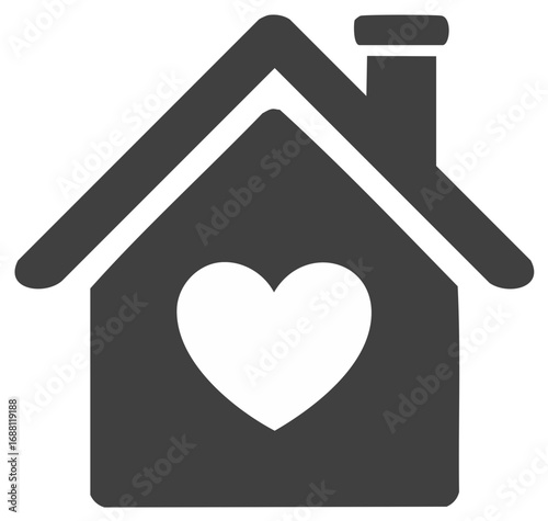 Simple house icon with a heart symbolizing a loving home family care and charity