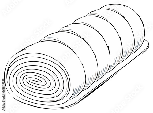 Rolled Towel on a Tray Detailed Line Art Image of Terry Towels, Spa or Bath Items